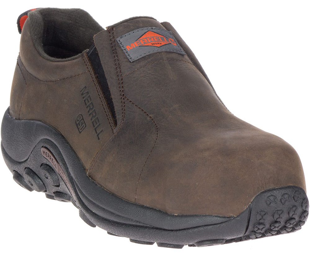 Merrell Slip Ons Brown - Jungle Moc Leather Comp Toe SD+ Wide Width - Mens 07VQFPKLR